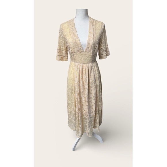 Free People Dresses & Skirts - Free People Boho Dress Mountain Laurel Lace Crochet Almond Beige Ivory SZ‎ 2